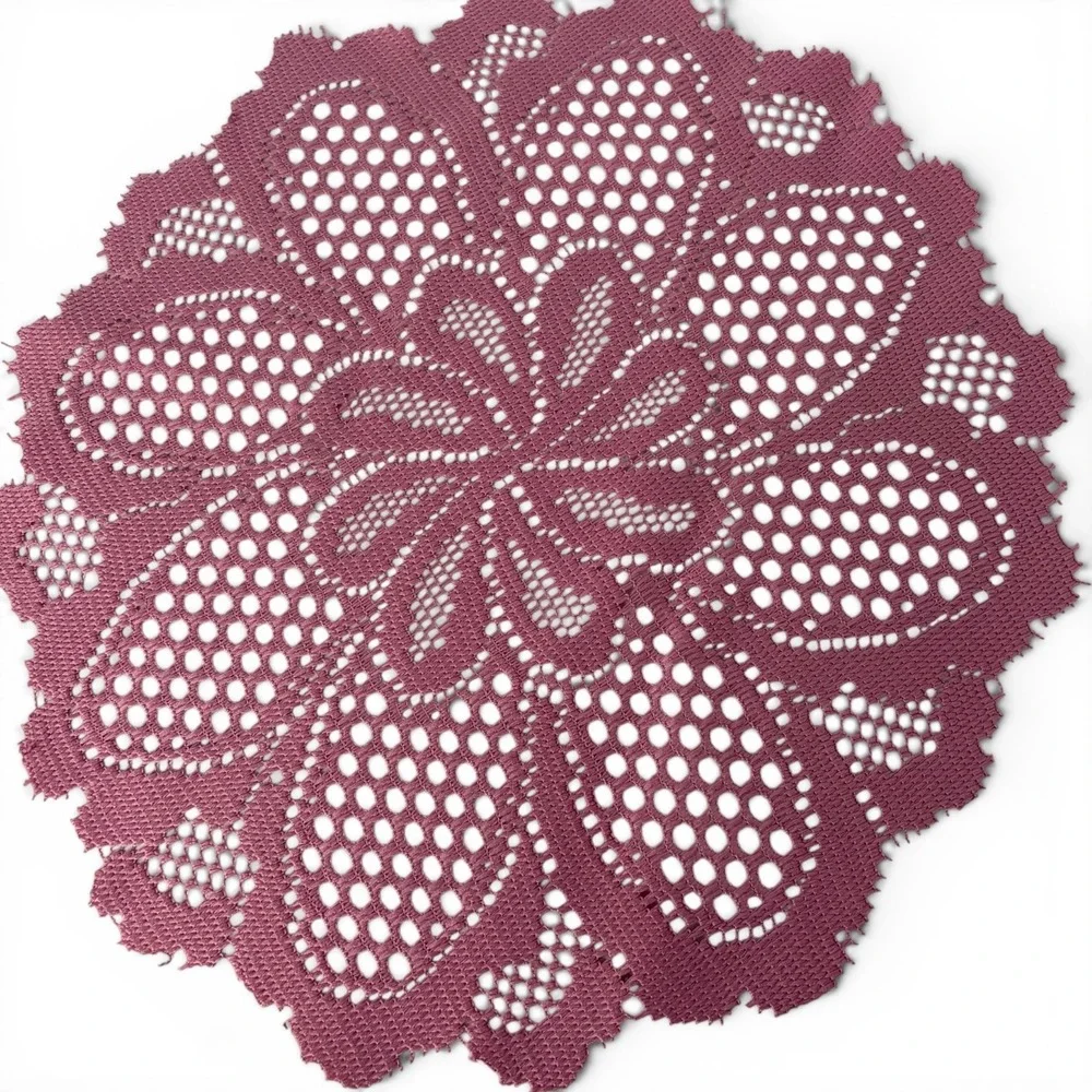 Vintage Mauve Lace Doily Set‎ Round & Rectangular Floral Table Top Linens